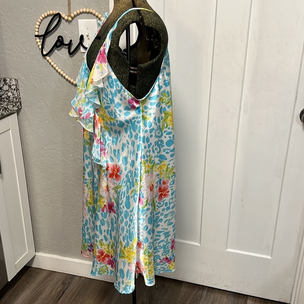 OSCAR DEL LA RENTA VINTAGE PINK LABEL
RUFFLE SLIP DRESS NIGHTIE BLUE LARGE - Picture 5 of 10